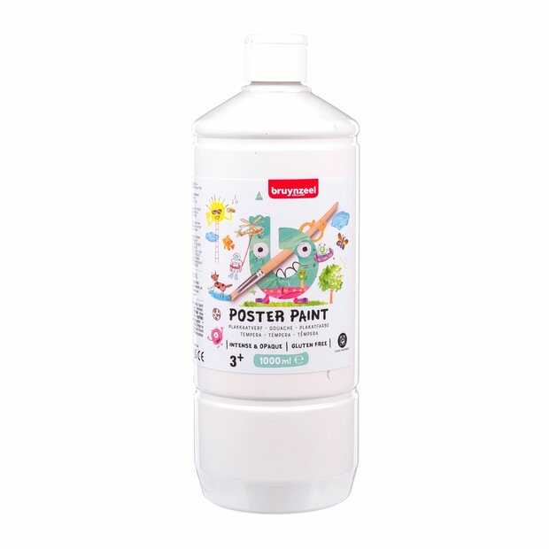 Bruynzeel Poster Paint 1L &ndash; Wit, superdekkende kindvriendelijke waterverf in knijpfles. Vegan en geschikt voor diverse o
