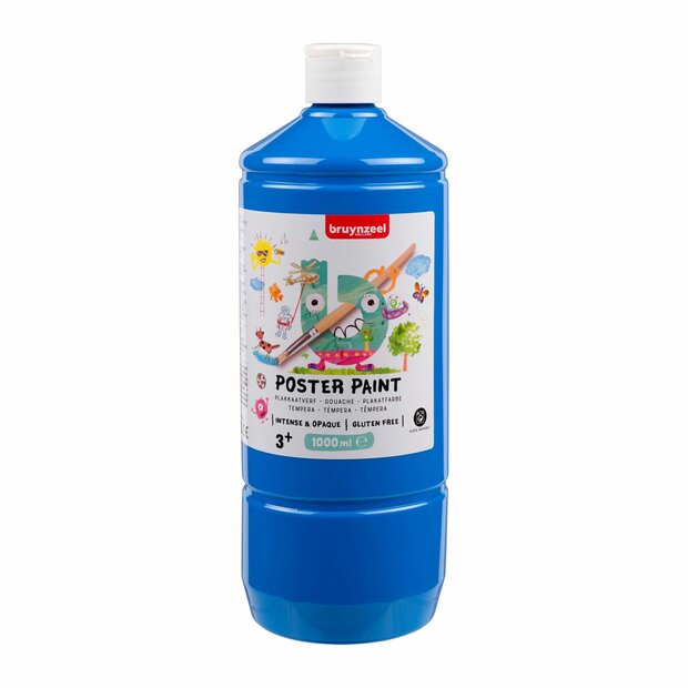 Bruynzeel Poster Paint 1L &ndash; Lichtblauw (Kleur 501), dekkende kindvriendelijke waterverf in knijpfles. Vegan en wasbaar.