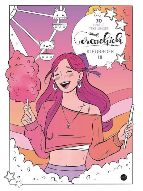 Voorkant CreaChick Kleurboek III met 30 nieuwe handgetekende illustraties op dik cr&egrave;mekleurig papier