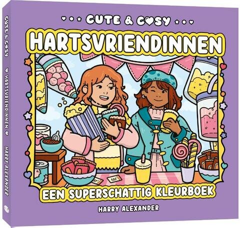 Voorkant Cute &amp; Cosy: Hartsvriendinnen kleurboek met 30 schattige illustraties over vriendschap