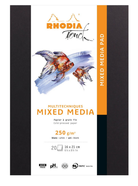 A5+ Rhodia Touch Mixed Media Blok &ndash; Paint'On 250g (Extra Wit)