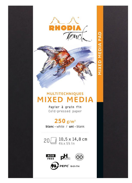 A6+ Rhodia Touch Mixed Media Blok &ndash; Paint'On 250g (Extra Wit)