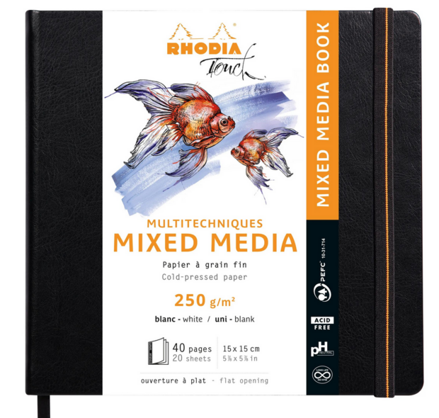15 x 15 cm Rhodia Touch Mixed Media Boek &ndash; Paint'On 250g (Extra Wit)