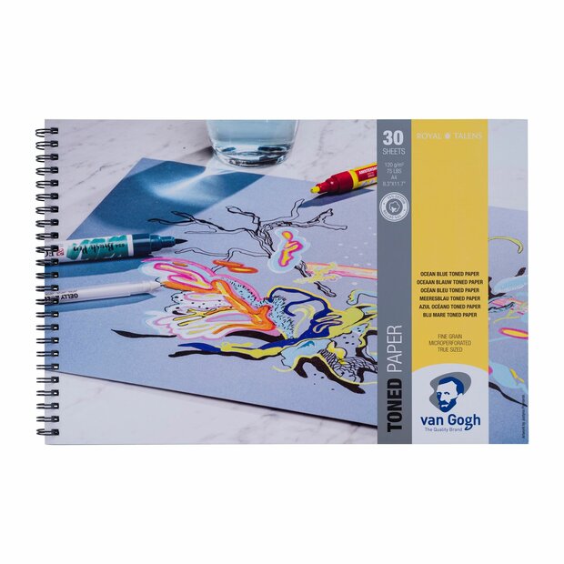 3 x Van Gogh papier Toned Ocean Blue 30 vellen Ringband 120 gram A4