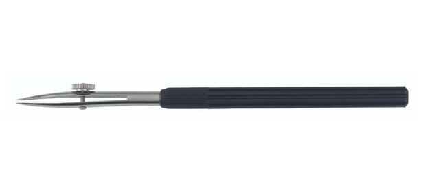 Zijaanzicht van de Aristo trekpen 116mm (AR-59820) met een zwart kunststof handvat, roestvrijstalen veer en stelschroef. AR-598