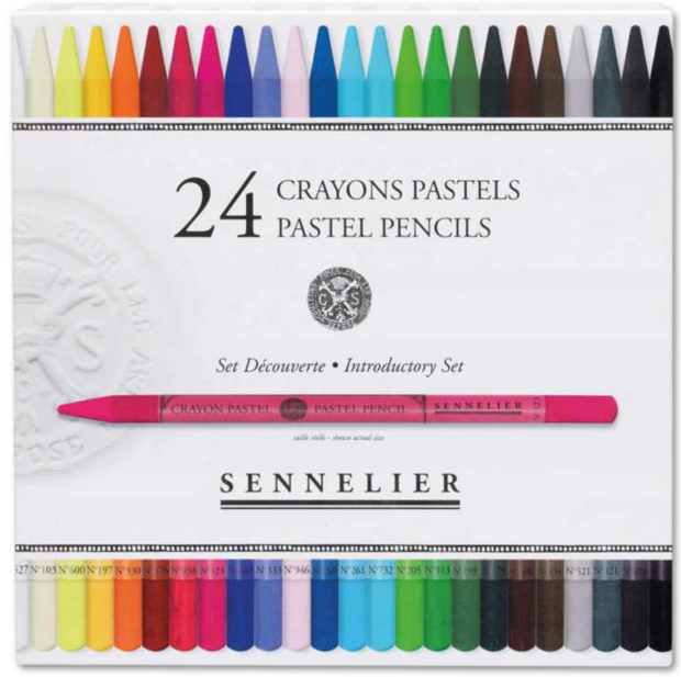 Voorkant van de verpakking Sennelier Pastel Pencils Set D&eacute;couverte met 24 hele pastelstiften. N132340.02 3046451993598