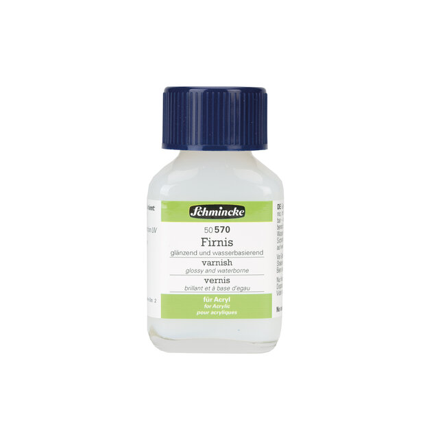 Flesje glanzende, watergedragen vernis voor acrylverf, 60 ml, van hoogwaardige acrylhars.
