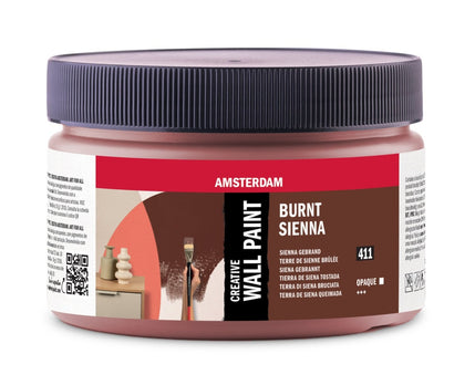 Brede, ronde pot met een donkergrijze, geribbelde schroefdop. Het etiket heeft een rode bovenrand met het witte Amsterdam logo.