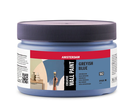 Brede, ronde pot met een donkergrijze, geribbelde schroefdop. Het etiket heeft een rode bovenrand met het witte Amsterdam logo.