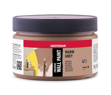 Brede, ronde pot met een donkergrijze, geribbelde schroefdop. Het etiket heeft een rode bovenrand met het witte Amsterdam logo.