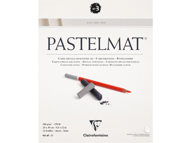 Pastelmat No 3 Pastel Papier verlijmd Wit fijne structuur 12 vellen van Clairefontaine 360 grams 24 x 30 cm