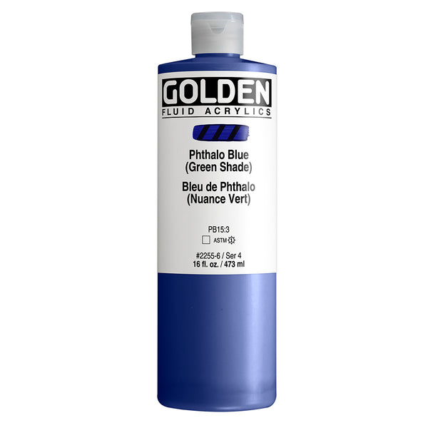 Phthalo Blue (Green Shade) Golden Fluid Acrylverf Flacon 473 ML Serie 4 Kleur 2255