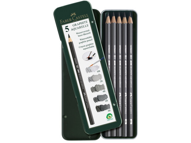 5 Grafiet Aquarelpotloden Faber-Castell HB/2B/4B/6B/8B