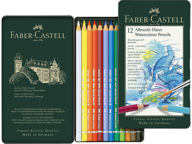 Albrecht D&uuml;rer Metalen etui met 12 Aquarelpotloden Faber-Castell