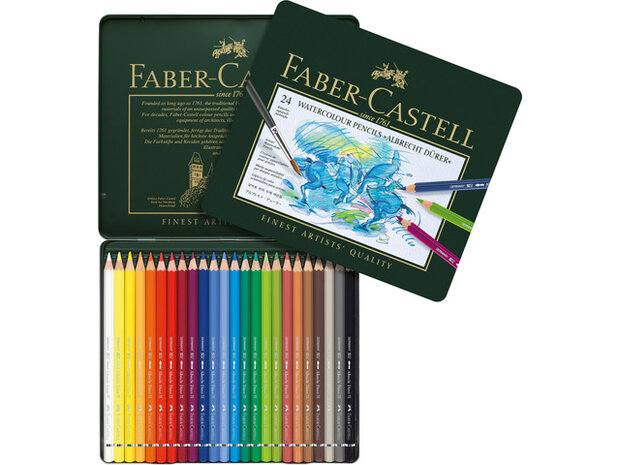Albrecht D&uuml;rer Metalen etui met 24 Aquarelpotloden Faber-Castell