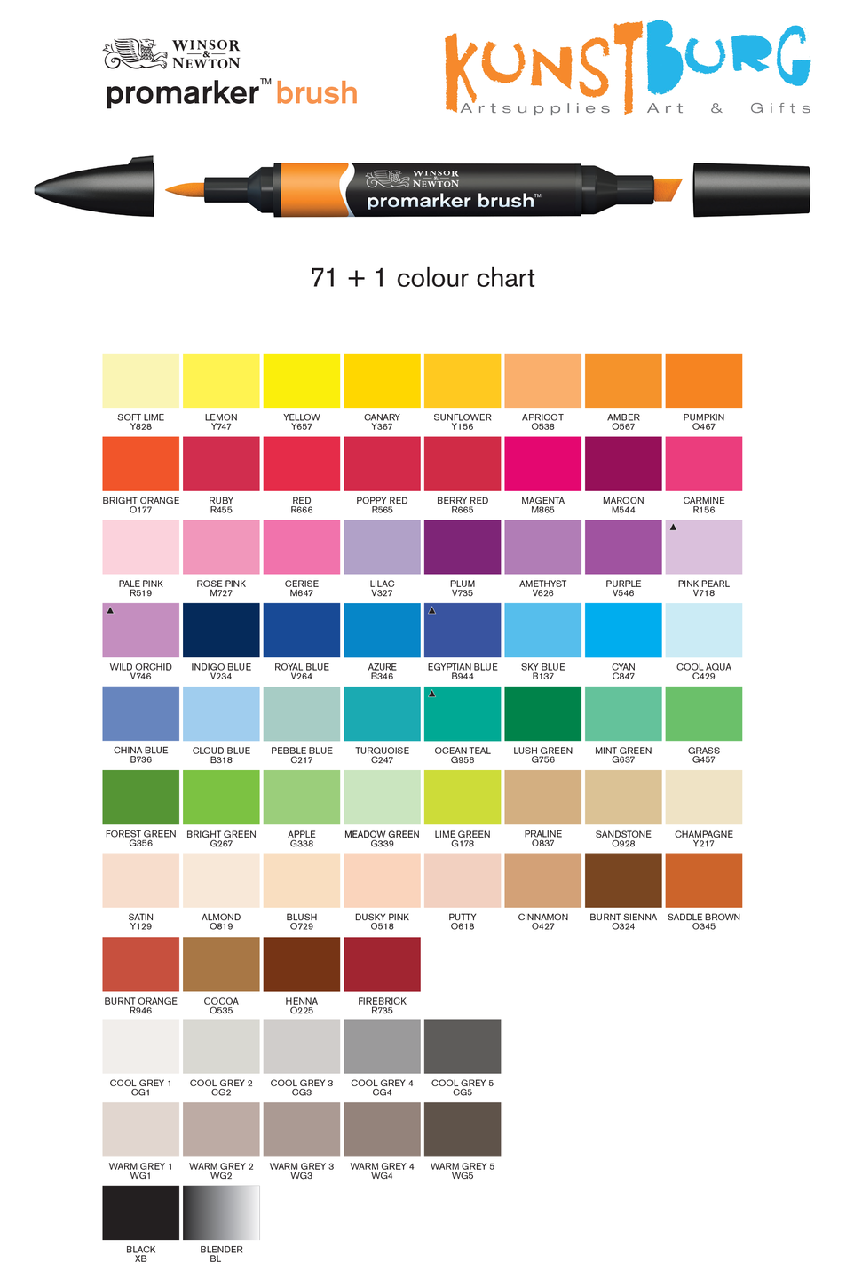 Kleurenkaart Brushmarker Winsor & Newton