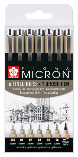 Sakura Pigma Etui 6 Micron Pen + 1 Brush Pen Set K7B kopen? | Kunstburg.nl - Kunstburg