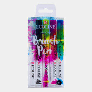 Set van 5 Primair kleuren Ecoline Brushpennen in kunststof etui van Talens