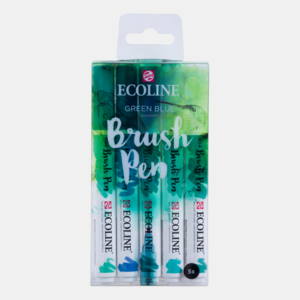 Set van 5 Groen blauw kleuren Ecoline Brushpennen in kunststof etui van Talens