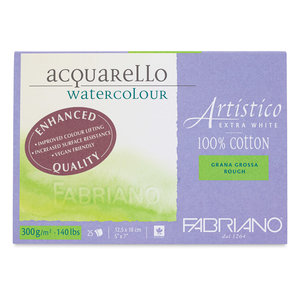 12,5 x 18 cm 25 vellen blok Fabriano Enhanced Aquarel Artistico Extra White Rough 100 % Cotton