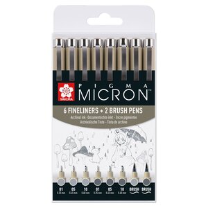 Licht Koelgrijs & Koelgrijs Sakura Pigma Micron fineliner set met 8 pennen
