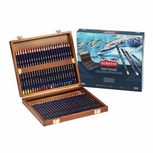 Derwent Inktense Set 48 wateroplosbare aquarelpotloden / inktpotloden in houten cassette