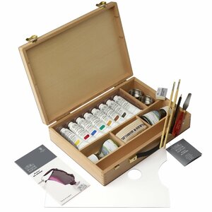 Luxe houten kist Winsor & Newton Artists Olieverf Studio set 8 x 37 ML + hulpmiddelen
