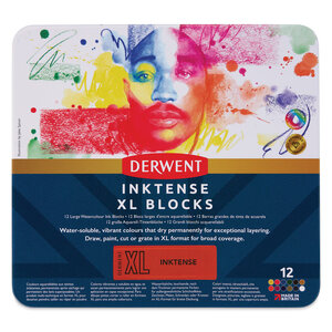 Derwent Inktense XL Blocks set in metalen etui met 12 kleuren