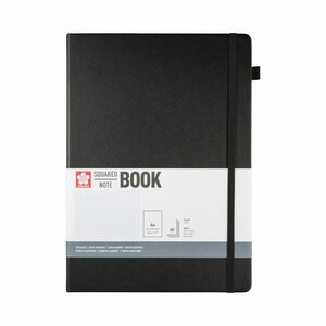 A4 notitieboek, 80 vellen geruit papier, zwarte harde kaft – Sakura