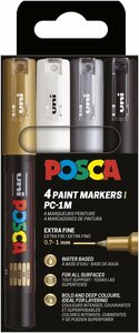 Uni Posca Marker (extra fijn) set van 4 markers, Metalic assortiment PC-1MC