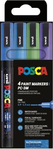 Uni Posca Marker (fijn) set van 4 markers PC-3M Kleuren Blauw Groen Light Blue Violet