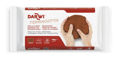 Darwi zelfhardende boetseerklei terracotta 1 kg in folie, fijne terracotta klei voor modelleren