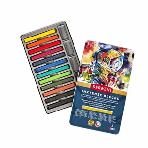 Derwent Inktense Blocks set in metalen etui met 12 kleuren