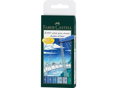 Pitt Artist Pen Brush Faber-Castell Tekenstiften 6-delig etui Shades of Blue (Brush) Assorti Kleuren