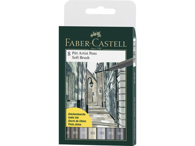 Pitt Artist Pen Soft Brush Faber-Castell Tekenstiften 8-delig etui Koude kleuren (Soft Brush) Assorti Kleuren