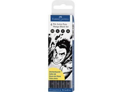 Pitt Artist Pen Brush Faber-Castell Tekenstiften Manga 4-delig etui Black Kleur 199