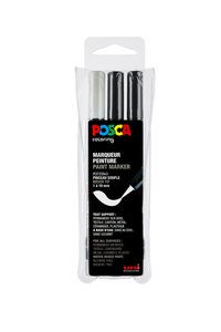 Uni Posca Verfmarker (Brush) set van 3 markers, Zwart wit assortiment PCF350