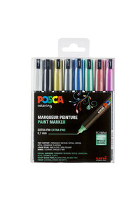 Uni Posca Marker (extra fijn) Pen set van 8 markers Basis kleuren PC-1MR