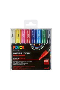 Uni Posca Marker (extra fijn) set van 8 markers, Basis assortiment PC-1MC