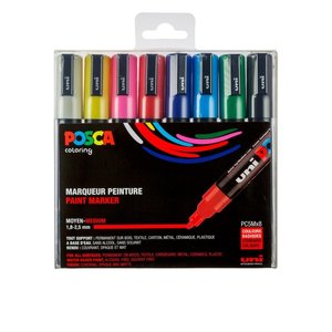 Uni Posca Marker (medium) set van 8 markers Basis kleuren PC-5M