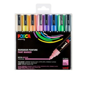 Uni Posca Marker (medium) set van 8 markers Basis set 'Pastel kleuren'