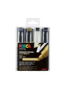 Uni Posca Marker (groot) set van 4 markers PC-8K Kleuren Goud Zilver - Wit - Zwart