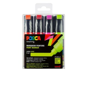 Uni Posca Marker (groot) set van 4 markers Basis Neon kleuren PC-8K