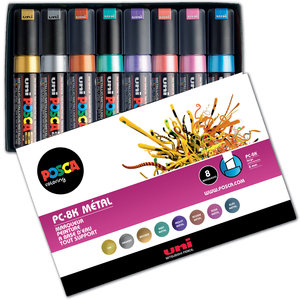 Uni Posca Marker (groot) set van 8 markers Basis Metallic Kleuren PC-8K