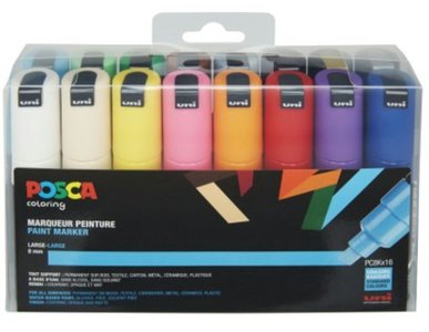 Uni Posca Marker (groot) set van 16 markers Uitgebreid assortiment PC-8K