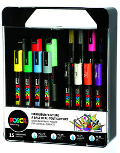 Uni Posca Marker Koffertje met 15 markers Assortiment van kleuren