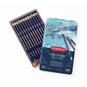 Derwent Inktense Set 12 wateroplosbare aquarelpotloden / inktpotloden in metalen etui