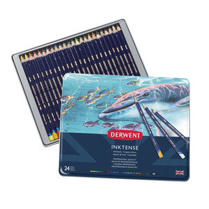 Derwent Inktense Set 24 wateroplosbare aquarelpotloden / inktpotloden in metalen etui