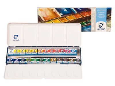 Luxe metalen Box + accessoires 24 napjes Van Gogh Aquarelverf Set M624