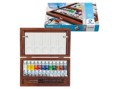 Luxe houten kist + accessoires 12 tubes x 10 ML Van Gogh Aquarelverf Set K112